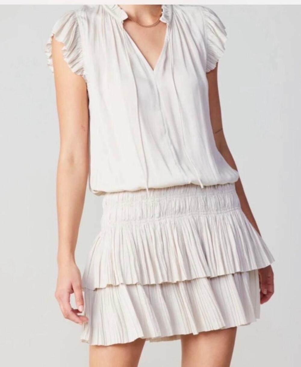 Current Air Cream Smocked Waist Mini Dress Large